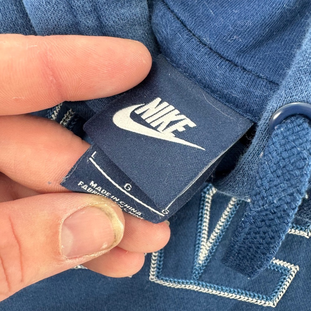 Nike Mens Hoodie‎ Blue Embroidered Spellout Logo Pullover Fleece Sweatshirt L - Picture 2 of 2